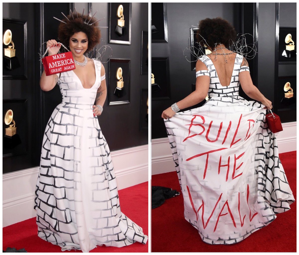 Pro-Trump singer flaunts 'Build the Wall' dress at Grammys